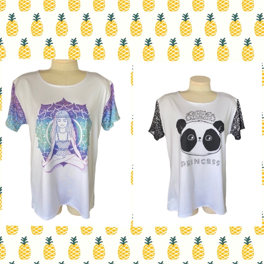 Set Of Two Pineapple Clothing Short Sleeve T-shirt’s Panda And Mandala Sz XL New